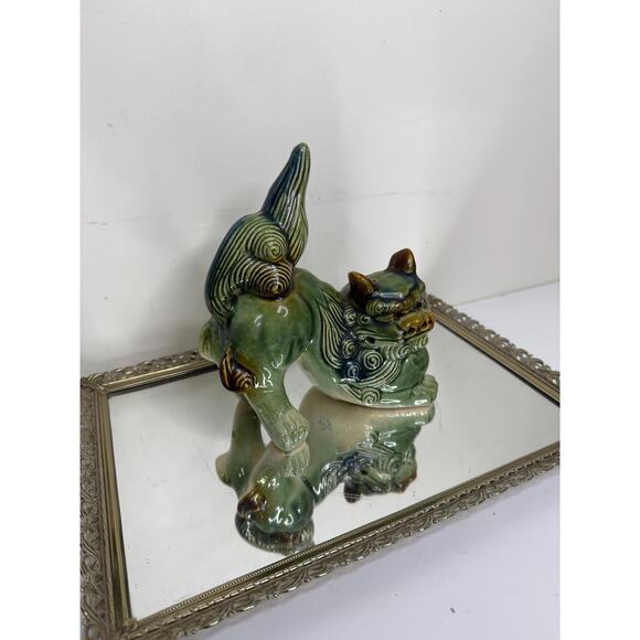 Chinese Foo Dog Green Guardian Shishi Lions Figurine Green Glazed Chinoiserie - Picture 8 of 14